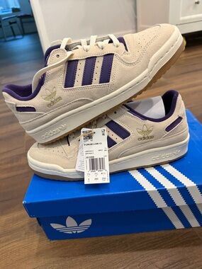 adidas Low-Top Suede Sneakers in Cream & Purple